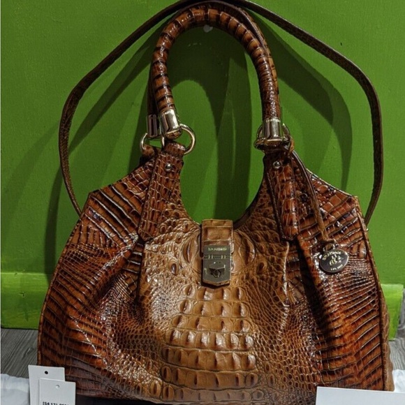 Brahmin Elisa Melbourne Crocodile Leather Slouch Bag- Ombré- Luggage Brown